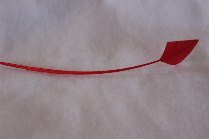 Pijlpuntverenschacht rood (arrowhead quill) voor versiering hoed of fascinator