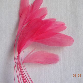 Piquetveertjes flamingo roze (fouets, stripped coque) voor versiering hoed of fascinator