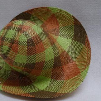 Papiercappelline voor zomerhoed in olijf oranje en bruin ruitmotief