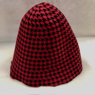 print pied de poule cloche (cone) wol in rood met zwart voor kleine hoed